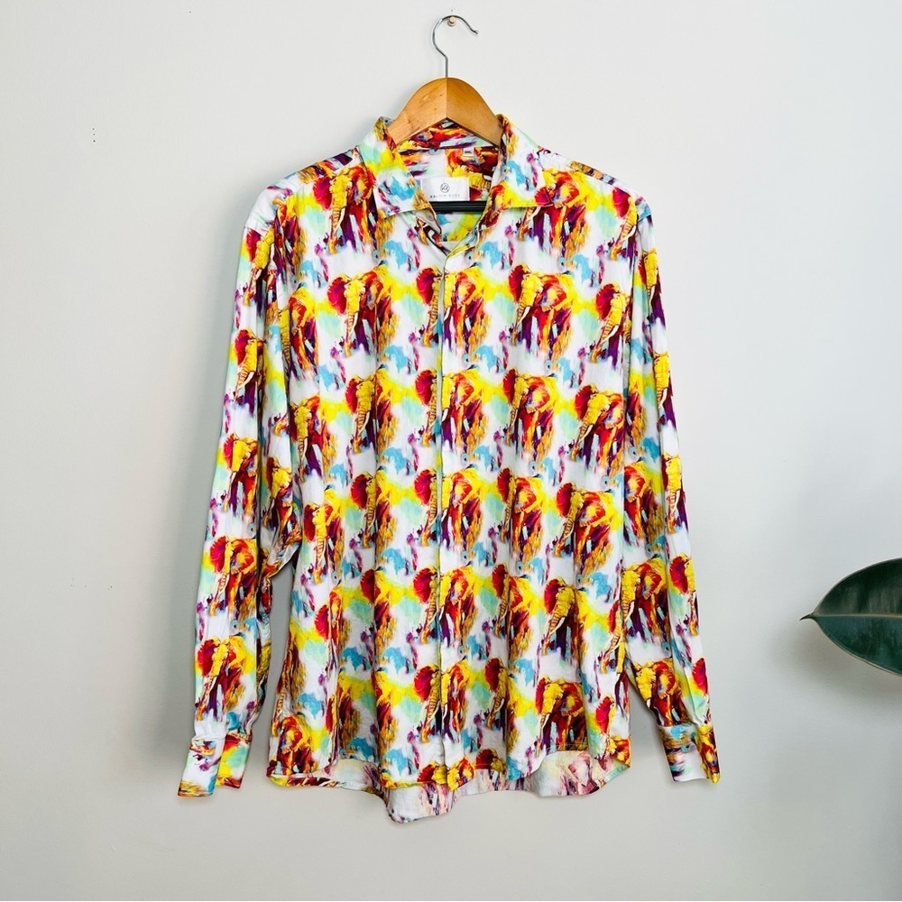 Kalmin Ross Mens Elephant Print Button Down Shirt